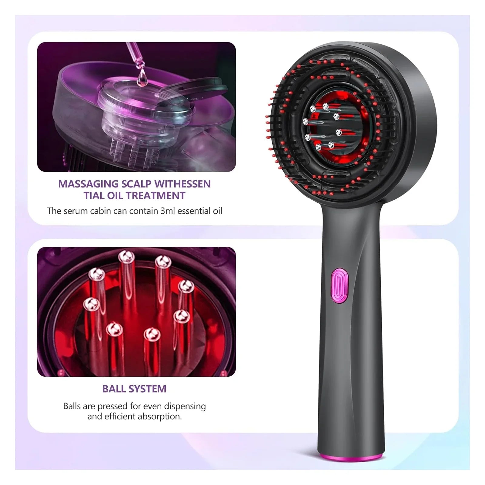 Red Multi-Function Electric Scalp Massage Comb for Hair,3 in 1Electric Scalp Massager and Hair Oil Applicator,Electric Scalp Massager Brush,Ipx7 Waterproof Scalp Oil Applicator